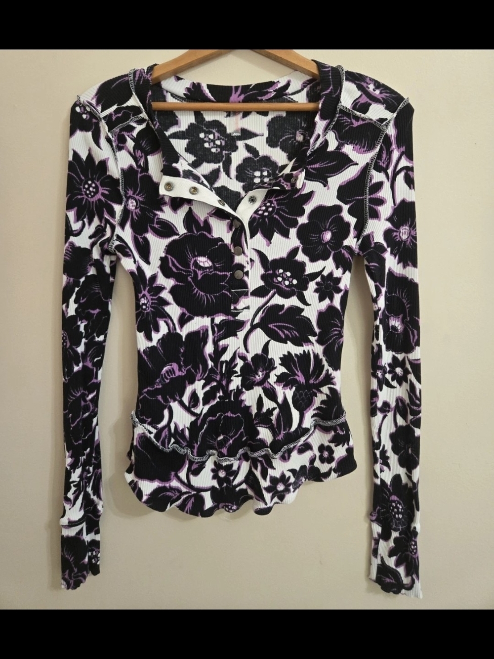 Free People FP Movement Rally Printed Layer‎ Garden Floral Lilac Med 97% Cotton